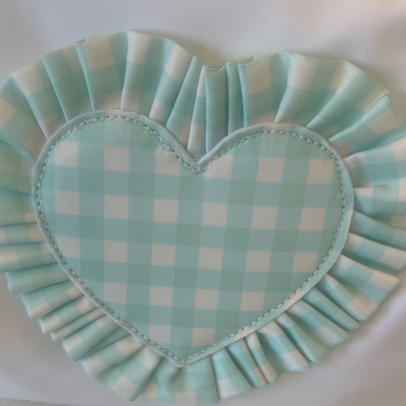 STONEY CLOVER LANE LARGE WHITE POUCH W GINGHAM HEART! Clean - Picture 2 of 10